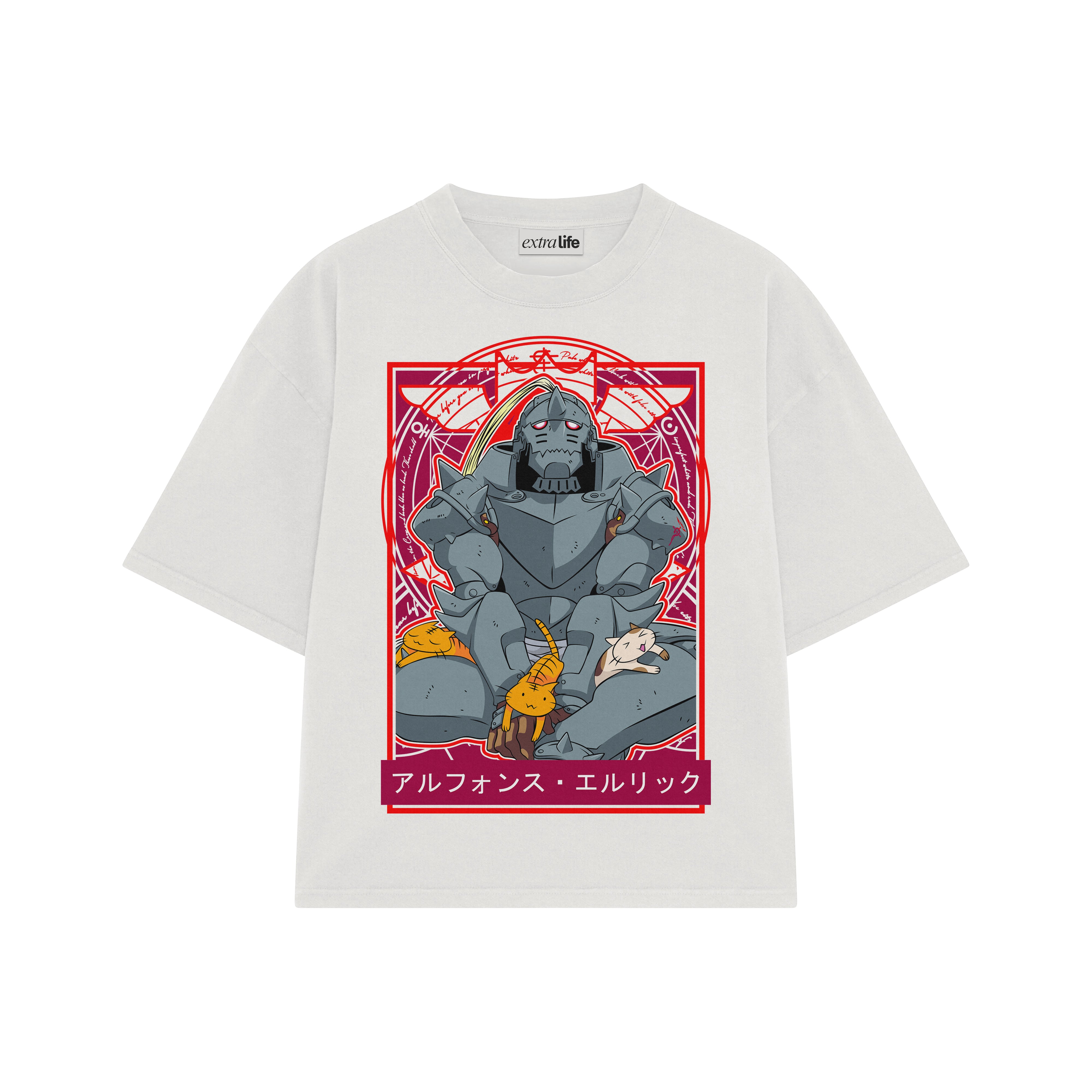 Playera streetwear premium de anime y gaming ExtraLife MX, corte boxy oversized drop shoulder heavyweight en color Deep Black y Off-White, moda urbana mexicana de culto.