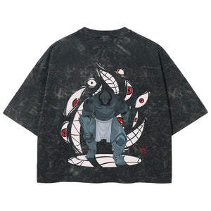 Playera streetwear premium de anime y gaming ExtraLife MX, corte boxy deluxe mineral wash heavyweight en color Acid Wash, moda urbana mexicana de culto.