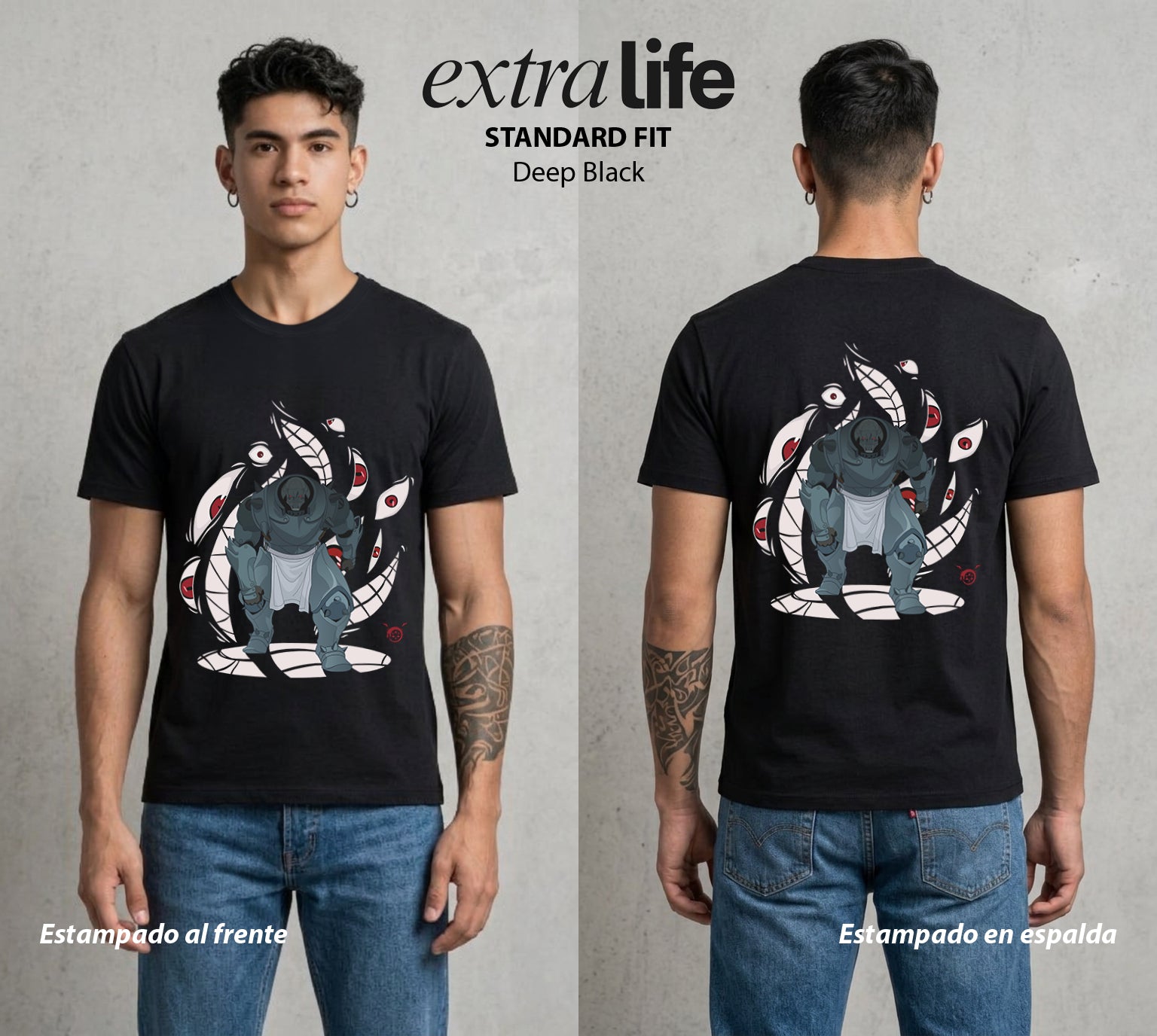 El Precio de la Alquimia | La Armadura del Hermano #01475 - Playera Standard Fit | Deep Black - Foto en modelo