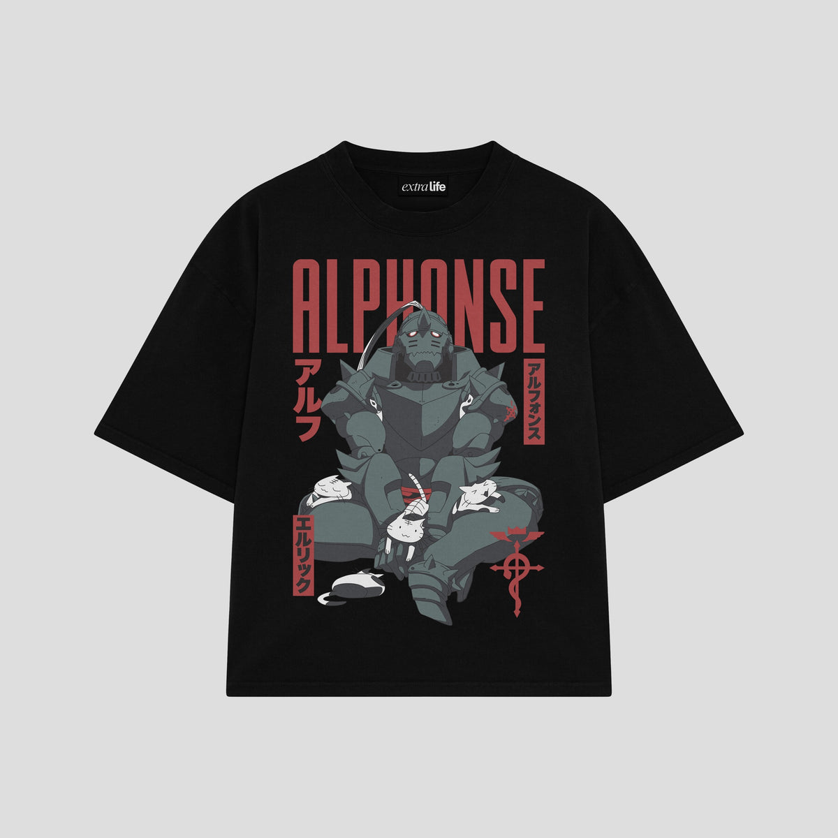 Playera streetwear premium de anime y gaming ExtraLife MX, corte oversized drop shoulder ligero y fresco en color Deep Black y Off-White, moda urbana mexicana de culto.