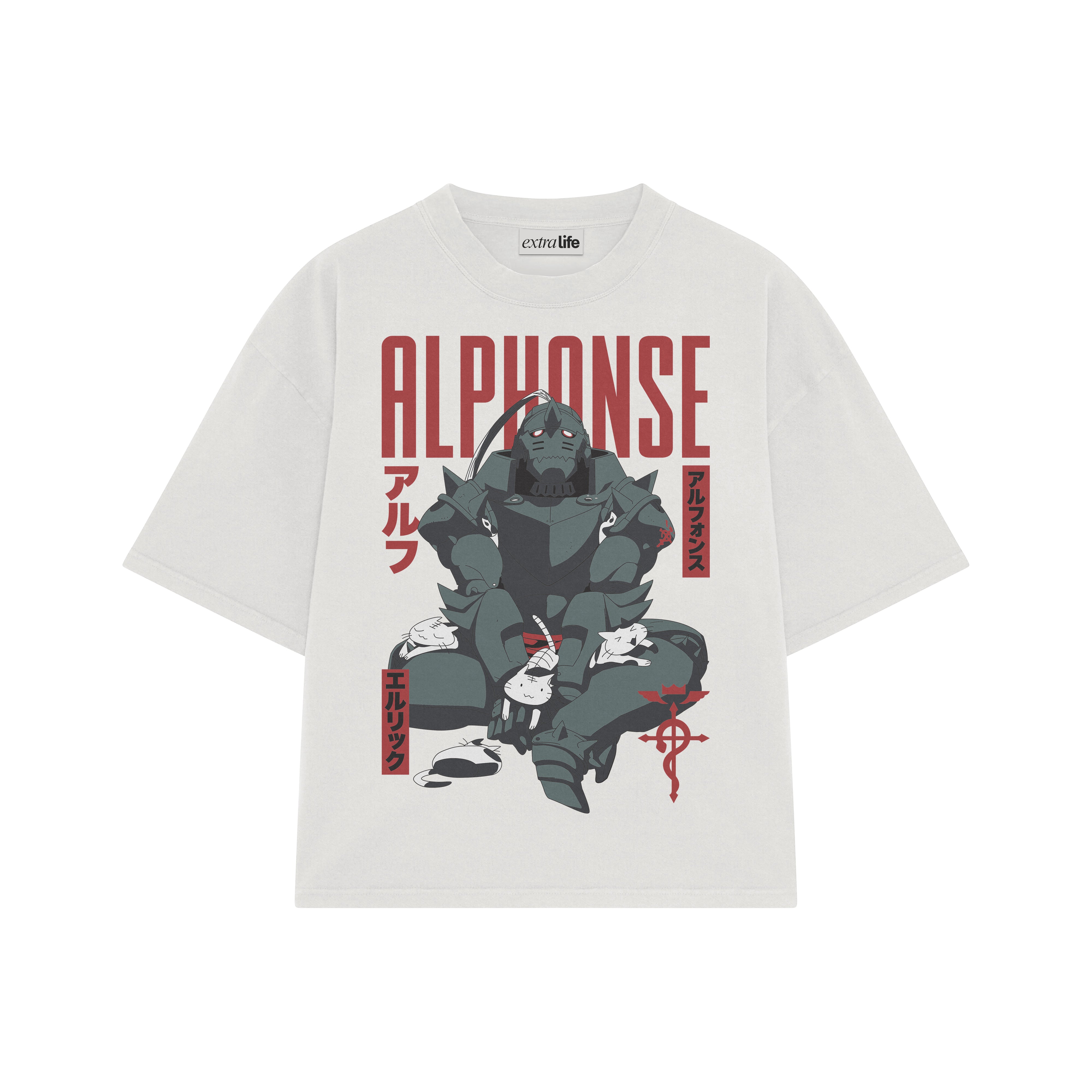 Playera streetwear premium de anime y gaming ExtraLife MX, corte boxy oversized drop shoulder heavyweight en color Deep Black y Off-White, moda urbana mexicana de culto.