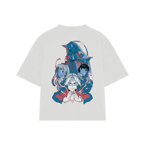 Playera streetwear premium de anime y gaming ExtraLife MX, corte boxy oversized drop shoulder heavyweight en color Deep Black y Off-White, moda urbana mexicana de culto.
