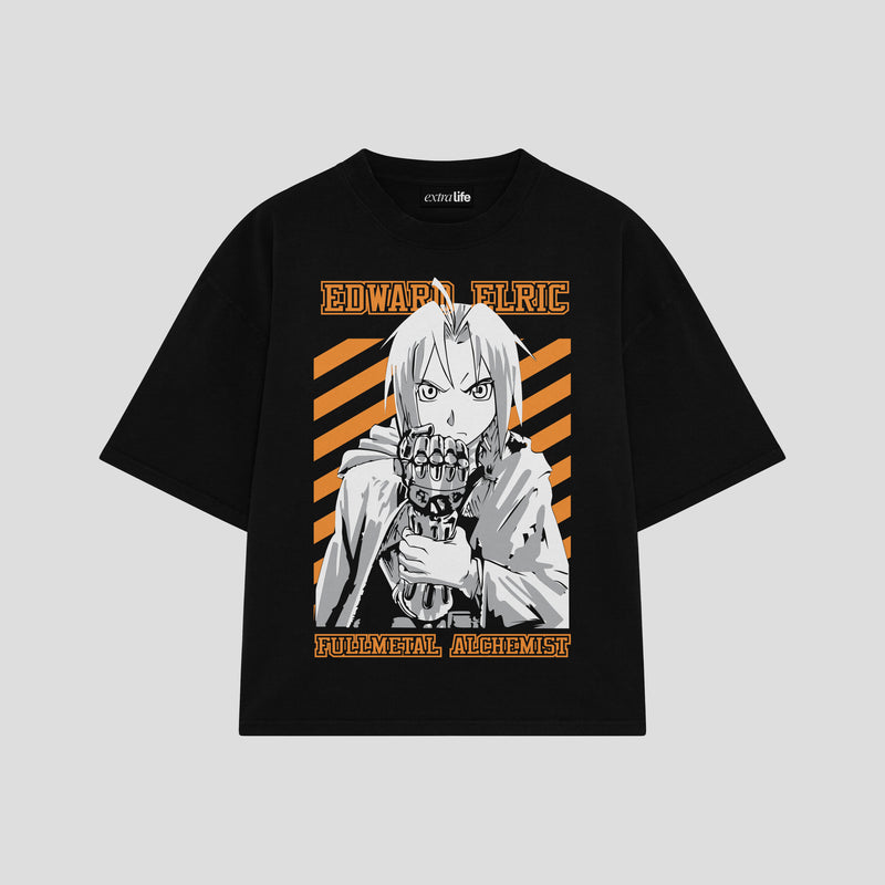 Playera streetwear premium de anime y gaming ExtraLife MX, corte boxy oversized drop shoulder heavyweight en color Deep Black y Off-White, moda urbana mexicana de culto.
