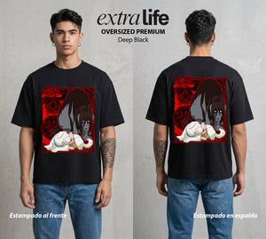 El Precio de la Alquimia | La Niña del Lab #01483 - Playera Oversized Premium | Deep Black - Foto en modelo
