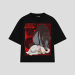 Playera streetwear premium de anime y gaming ExtraLife MX, corte boxy oversized drop shoulder heavyweight en color Deep Black y Off-White, moda urbana mexicana de culto.