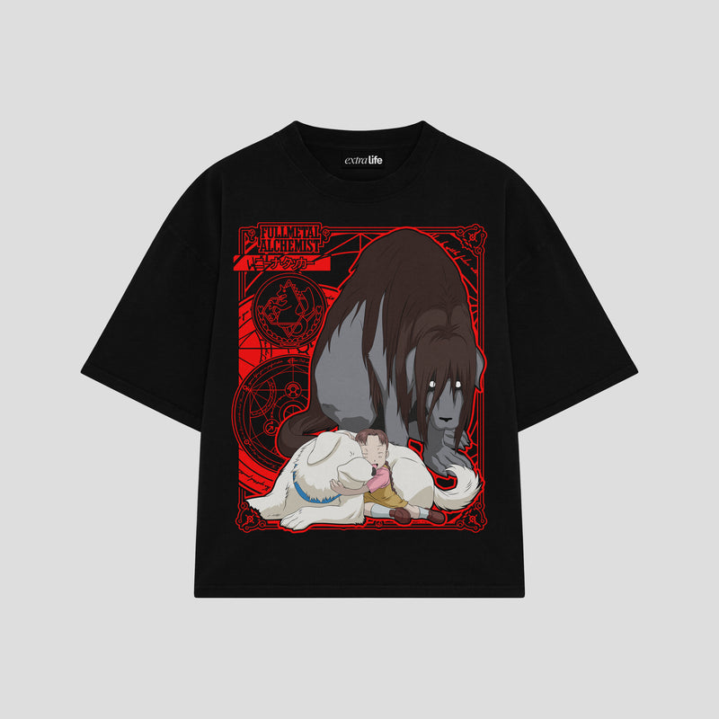 Playera streetwear premium de anime y gaming ExtraLife MX, corte boxy oversized drop shoulder heavyweight en color Deep Black y Off-White, moda urbana mexicana de culto.