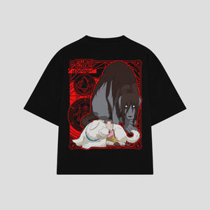 Playera streetwear premium de anime y gaming ExtraLife MX, corte boxy oversized drop shoulder heavyweight en color Deep Black y Off-White, moda urbana mexicana de culto.