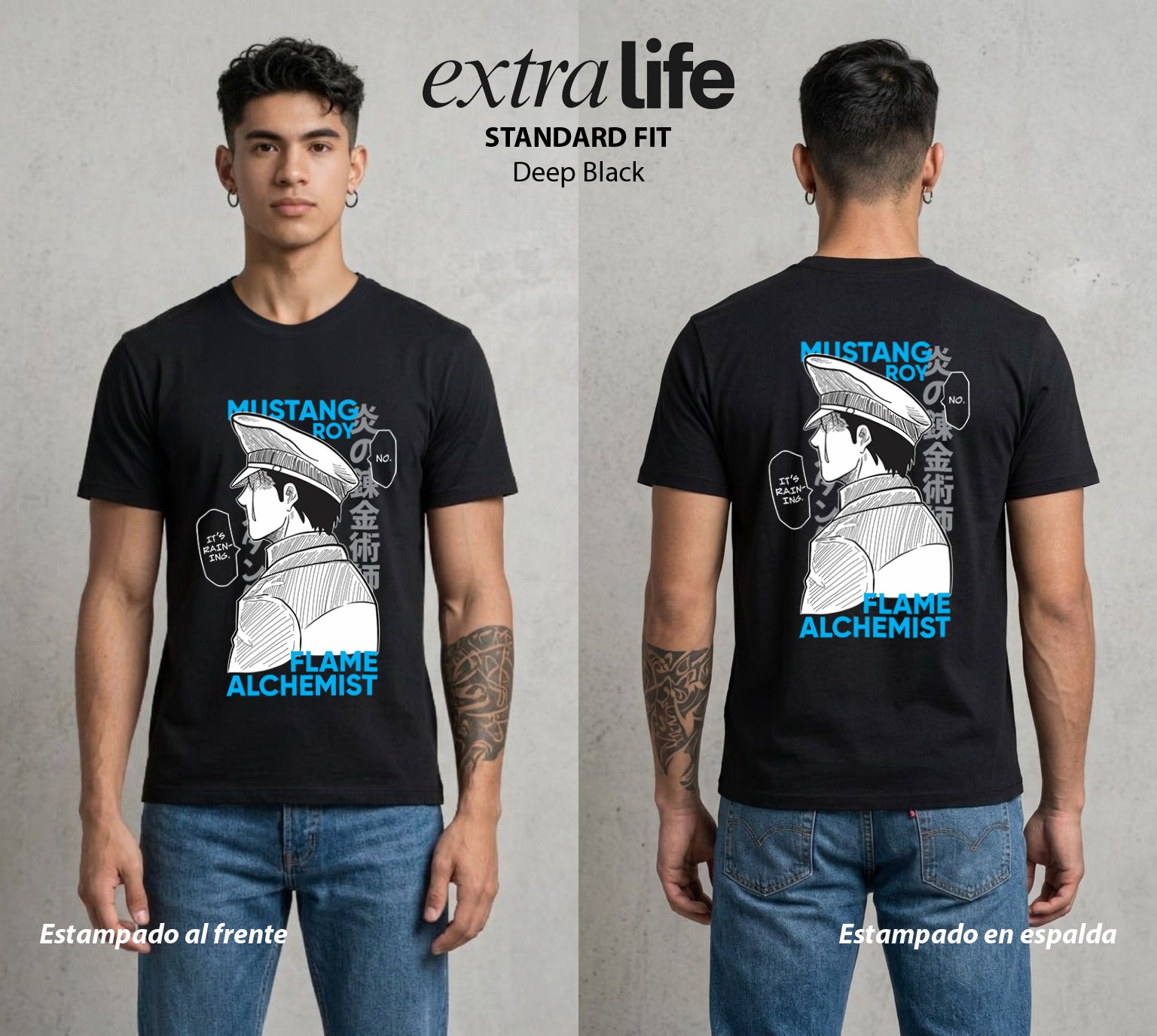 El Precio de la Alquimia | El Coronel del Fuego #01486 - Playera Standard Fit | Deep Black - Foto en modelo