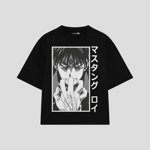 Playera streetwear premium de anime y gaming ExtraLife MX, corte boxy oversized drop shoulder heavyweight en color Deep Black y Off-White, moda urbana mexicana de culto.