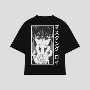 Playera streetwear premium de anime y gaming ExtraLife MX, corte boxy oversized drop shoulder heavyweight en color Deep Black y Off-White, moda urbana mexicana de culto.