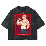 Playera streetwear premium de anime y gaming ExtraLife MX, corte boxy deluxe mineral wash heavyweight en color Acid Wash, moda urbana mexicana de culto.