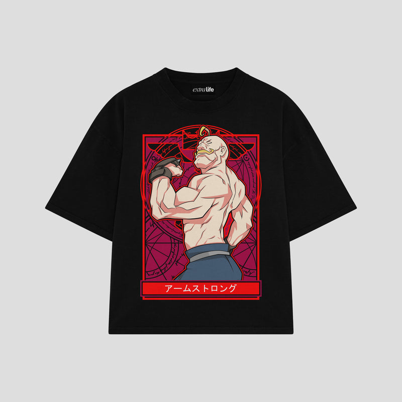 Playera streetwear premium de anime y gaming ExtraLife MX, corte boxy oversized drop shoulder heavyweight en color Deep Black y Off-White, moda urbana mexicana de culto.