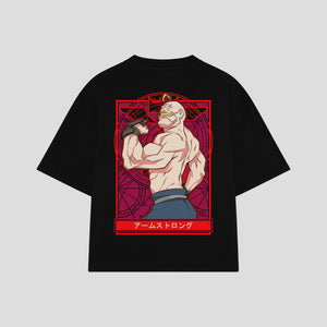 Playera streetwear premium de anime y gaming ExtraLife MX, corte boxy oversized drop shoulder heavyweight en color Deep Black y Off-White, moda urbana mexicana de culto.