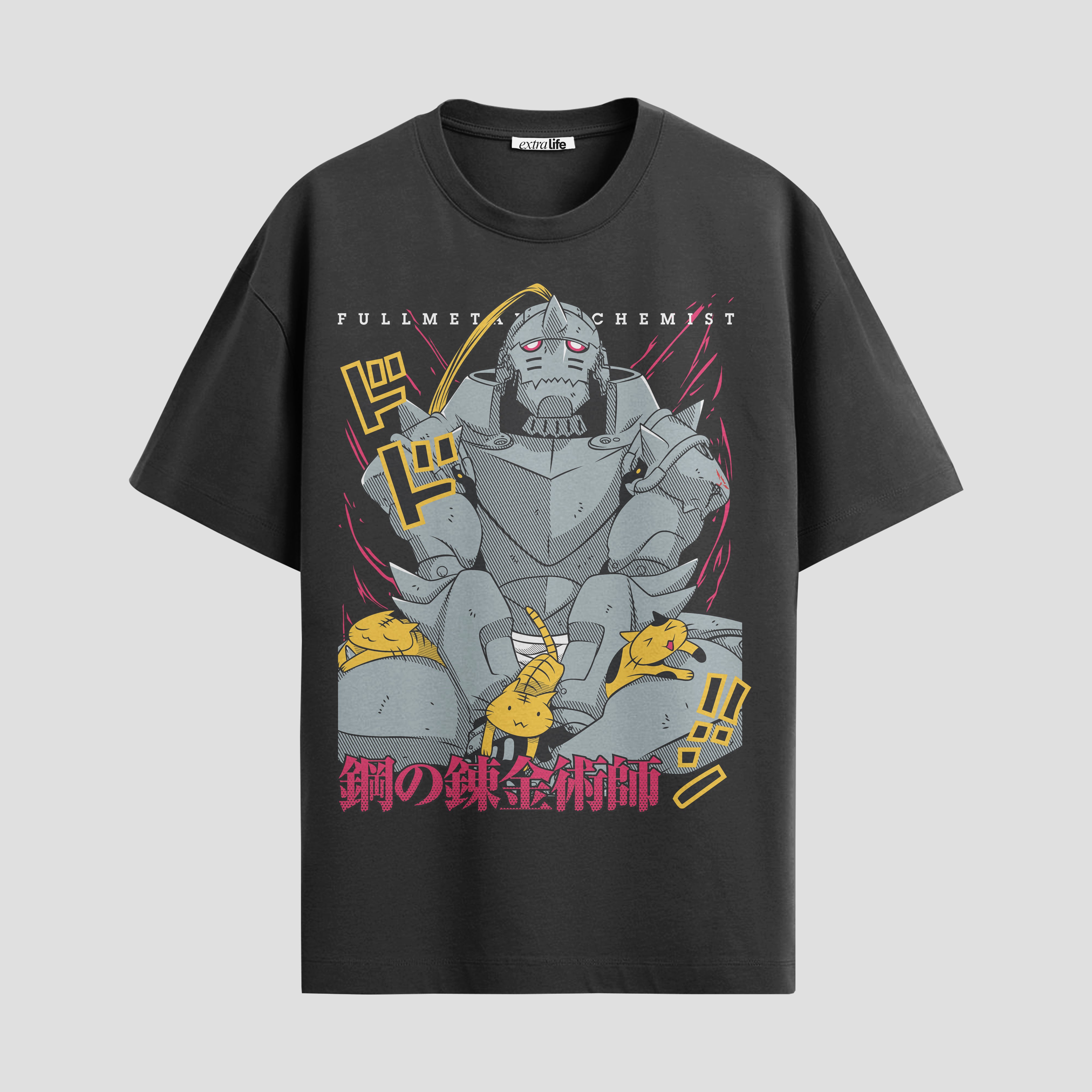 Playera urbana de anime y gaming ExtraLife MX, corte Standard Fit unisex ligero y transpirable en color Deep Black y Pure White, ropa de uso diario para gym y casual.