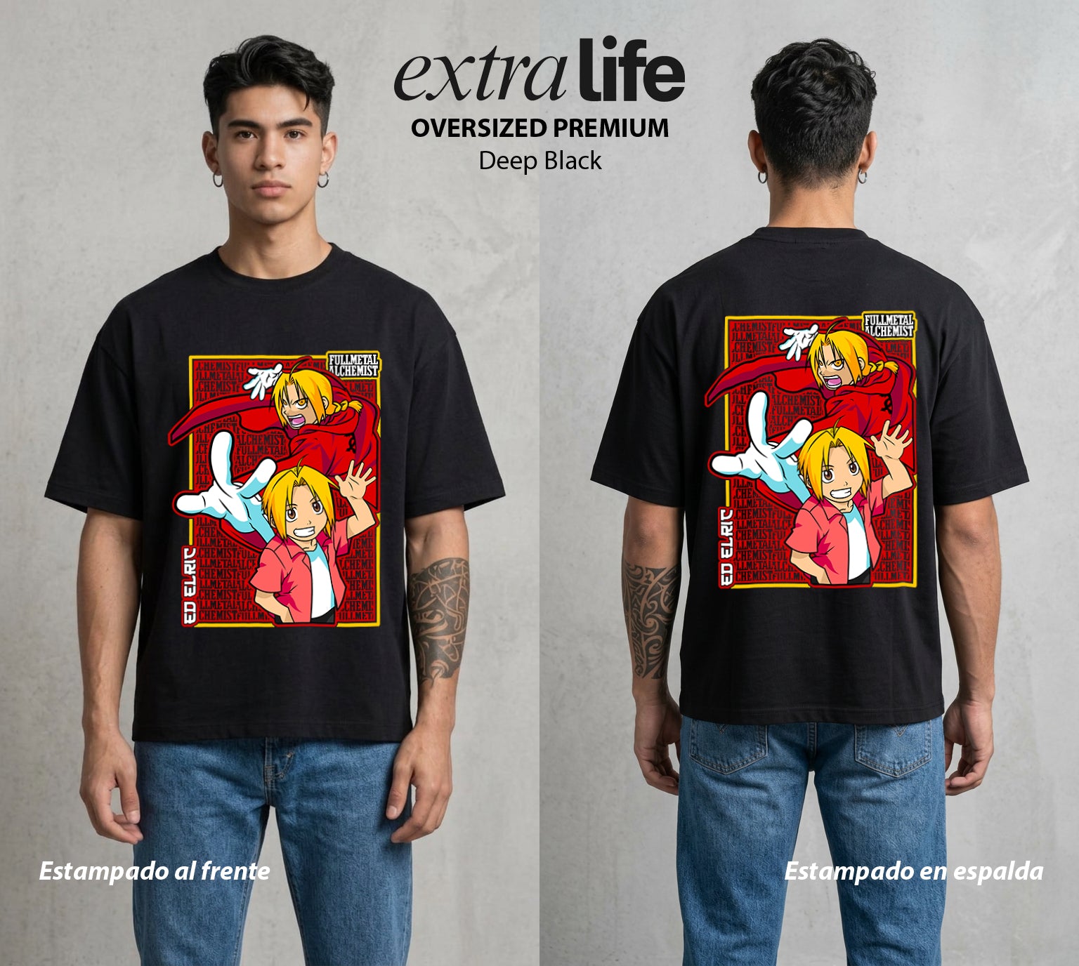 El Precio de la Alquimia | El Brazo de Metal #01493 - Playera Oversized Premium | Deep Black - Foto en modelo