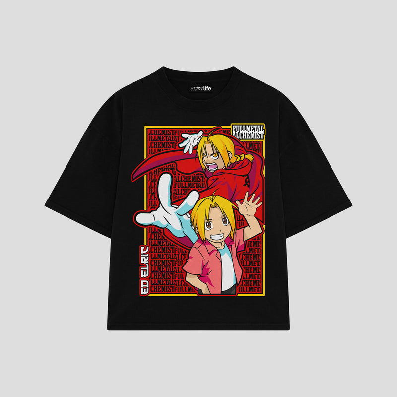 Playera streetwear premium de anime y gaming ExtraLife MX, corte boxy oversized drop shoulder heavyweight en color Deep Black y Off-White, moda urbana mexicana de culto.