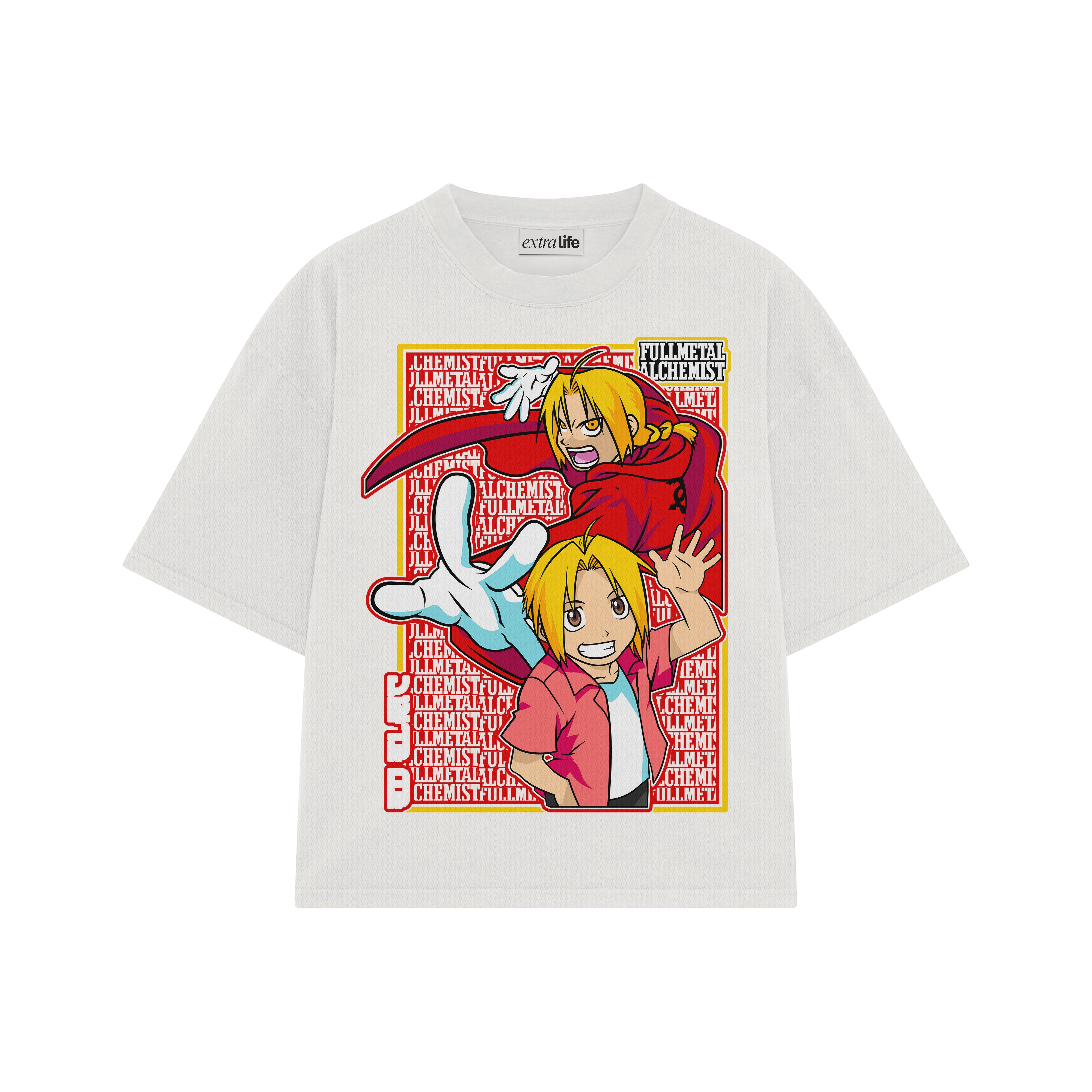 Playera streetwear premium de anime y gaming ExtraLife MX, corte boxy oversized drop shoulder heavyweight en color Deep Black y Off-White, moda urbana mexicana de culto.