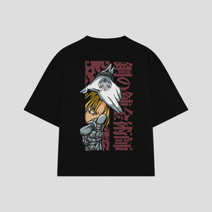 Playera streetwear premium de anime y gaming ExtraLife MX, corte boxy oversized drop shoulder heavyweight en color Deep Black y Off-White, moda urbana mexicana de culto.