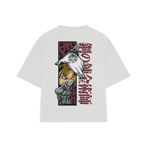 Playera streetwear premium de anime y gaming ExtraLife MX, corte boxy oversized drop shoulder heavyweight en color Deep Black y Off-White, moda urbana mexicana de culto.