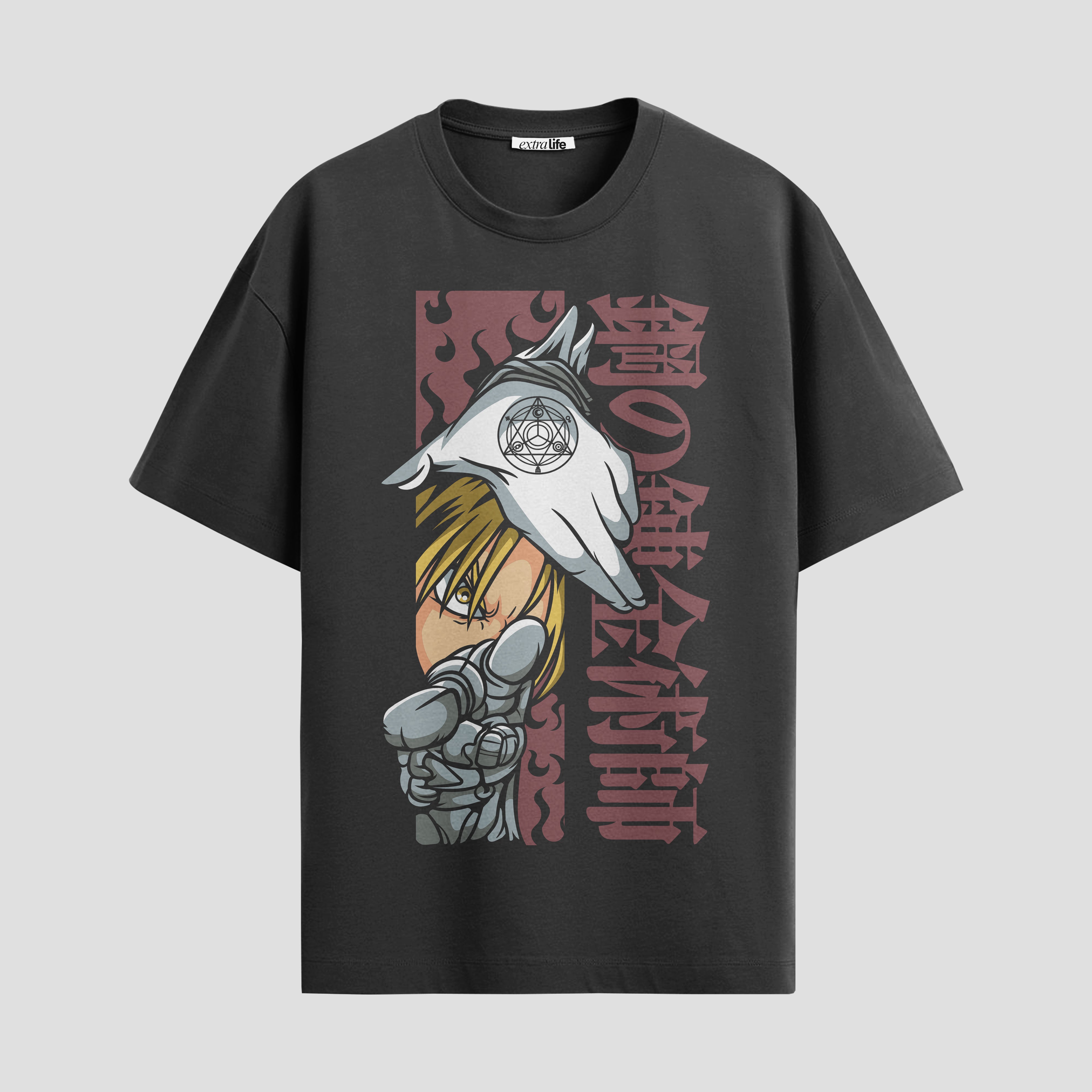 Playera urbana de anime y gaming ExtraLife MX, corte Standard Fit unisex ligero y transpirable en color Deep Black y Pure White, ropa de uso diario para gym y casual.