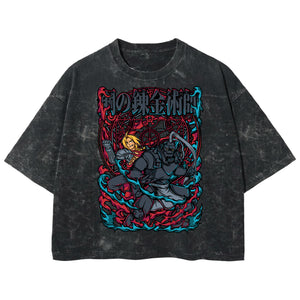 Playera streetwear premium de anime y gaming ExtraLife MX, corte boxy deluxe mineral wash heavyweight en color Acid Wash, moda urbana mexicana de culto.