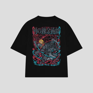 Playera streetwear premium de anime y gaming ExtraLife MX, corte boxy oversized drop shoulder heavyweight en color Deep Black y Off-White, moda urbana mexicana de culto.