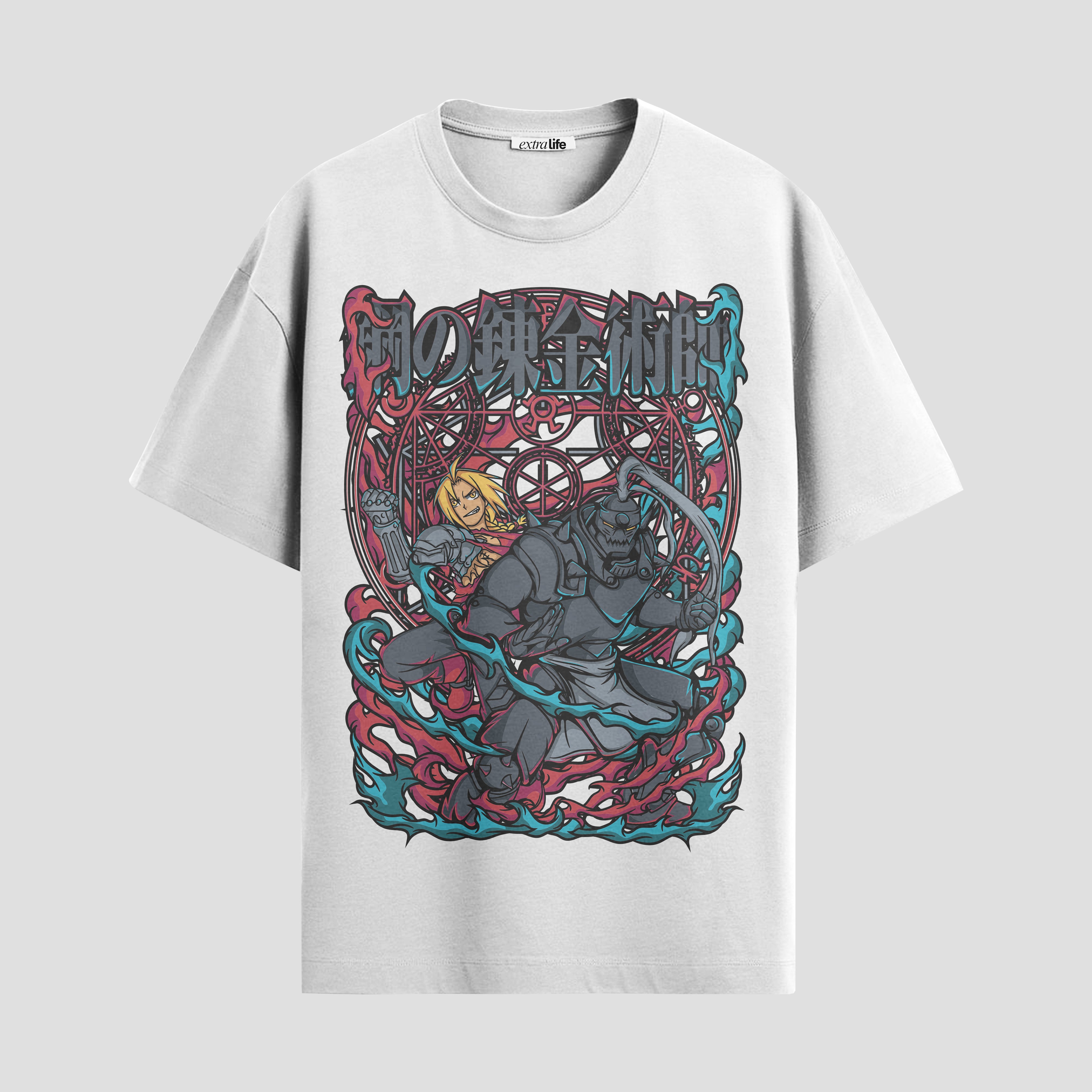 Playera urbana de anime y gaming ExtraLife MX, corte Standard Fit unisex ligero y transpirable en color Deep Black y Pure White, ropa de uso diario para gym y casual.