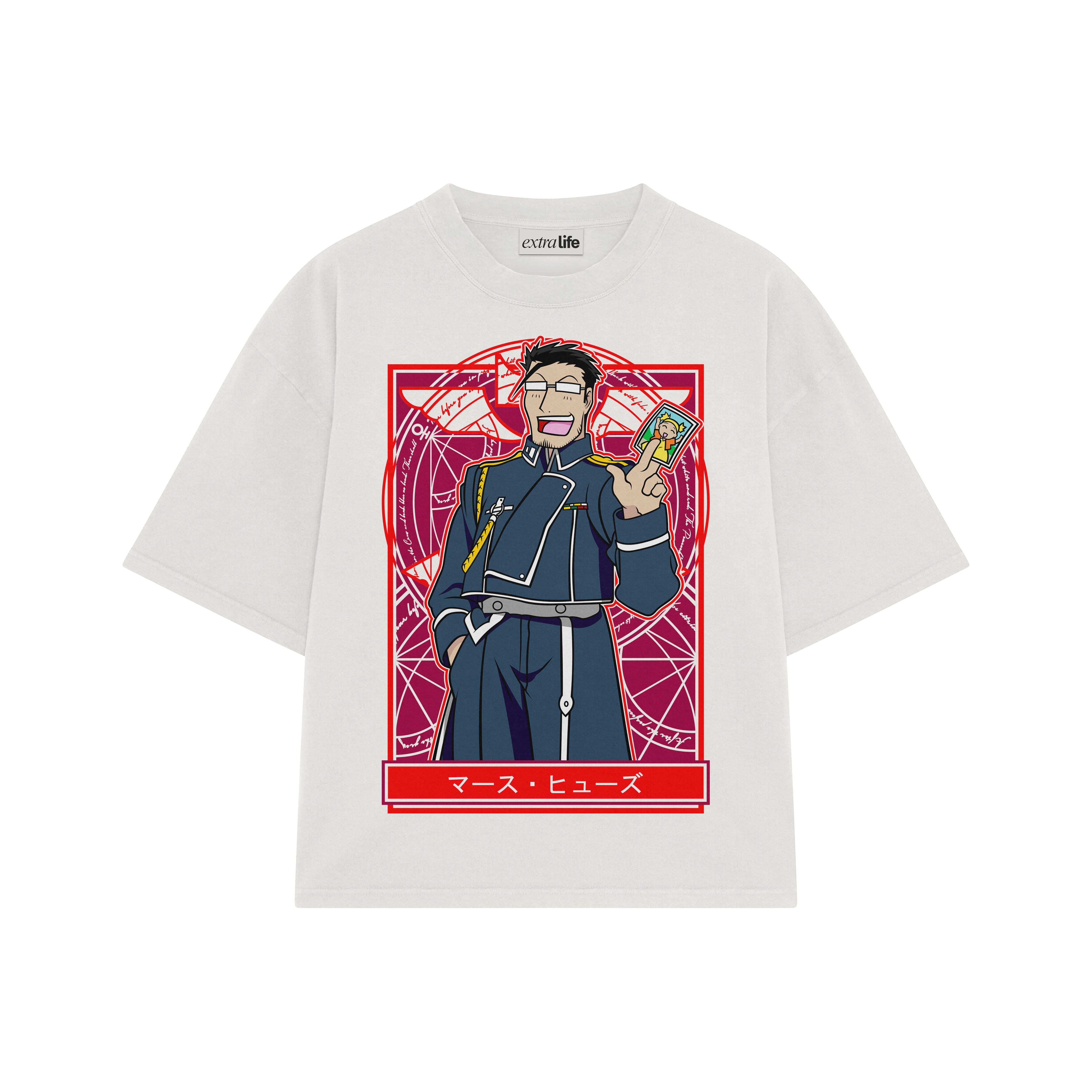 Playera streetwear premium de anime y gaming ExtraLife MX, corte boxy oversized drop shoulder heavyweight en color Deep Black y Off-White, moda urbana mexicana de culto.