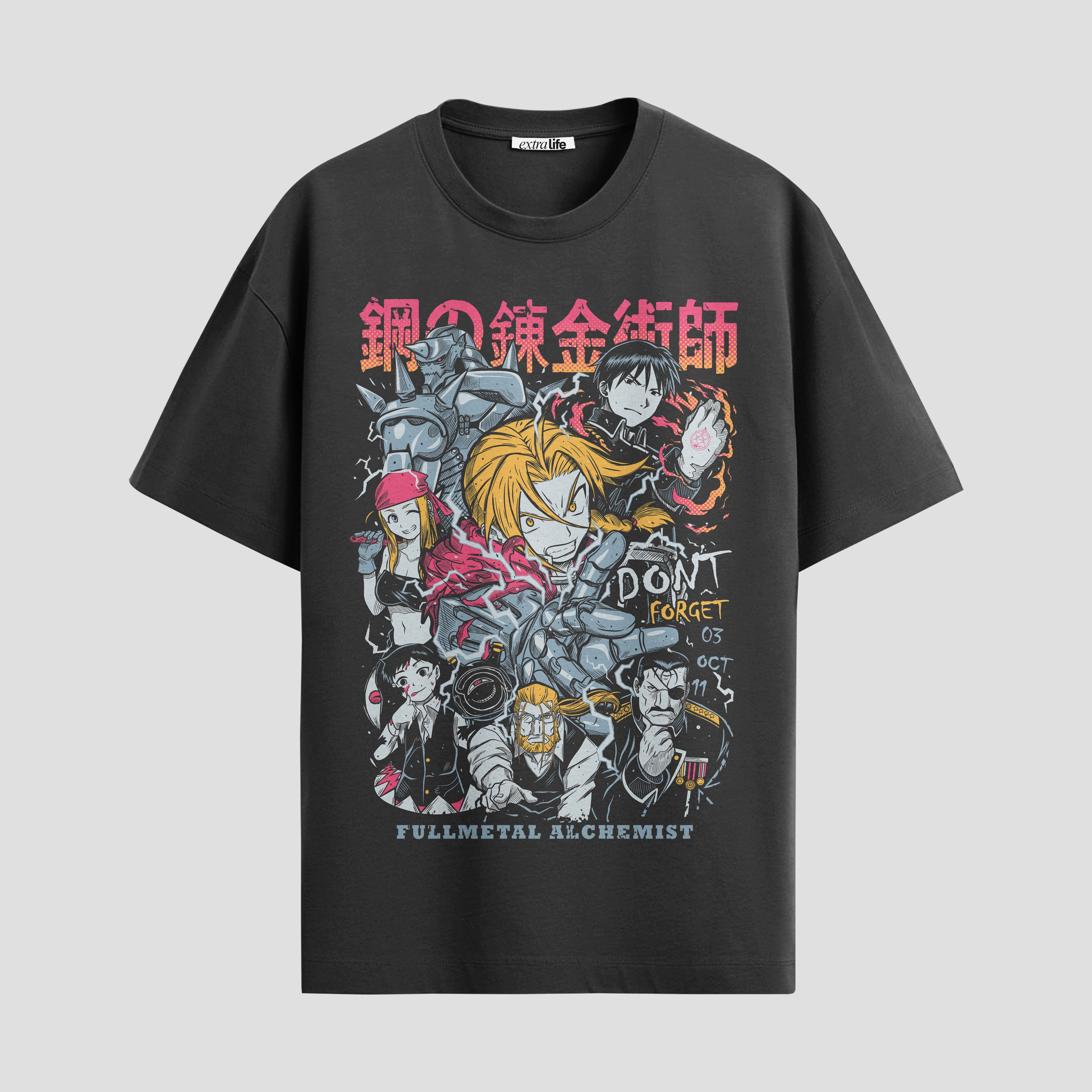 Playera urbana de anime y gaming ExtraLife MX, corte Standard Fit unisex ligero y transpirable en color Deep Black y Pure White, ropa de uso diario para gym y casual.