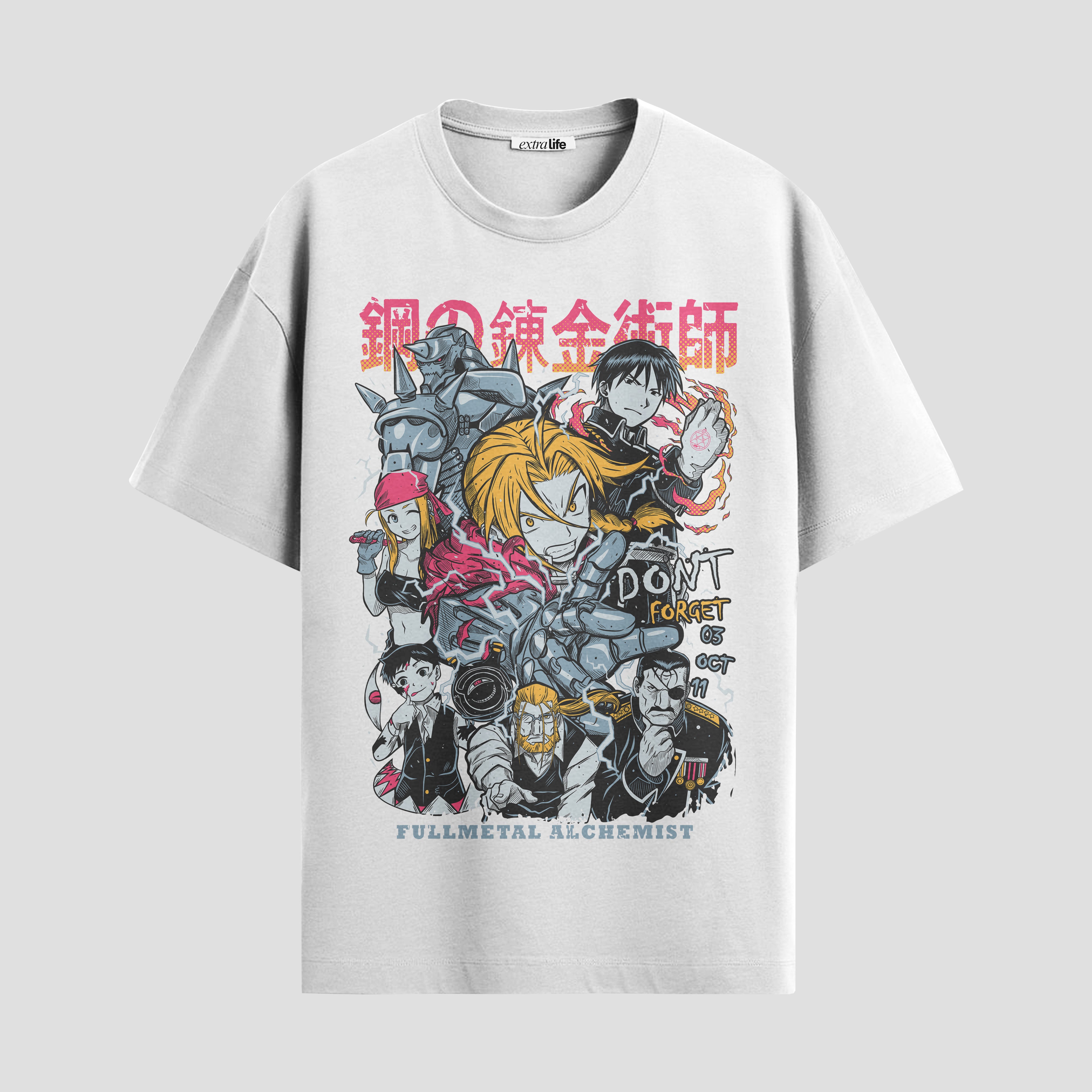 Playera urbana de anime y gaming ExtraLife MX, corte Standard Fit unisex ligero y transpirable en color Deep Black y Pure White, ropa de uso diario para gym y casual.