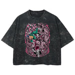 Playera streetwear premium de anime y gaming ExtraLife MX, corte boxy deluxe mineral wash heavyweight en color Acid Wash, moda urbana mexicana de culto.
