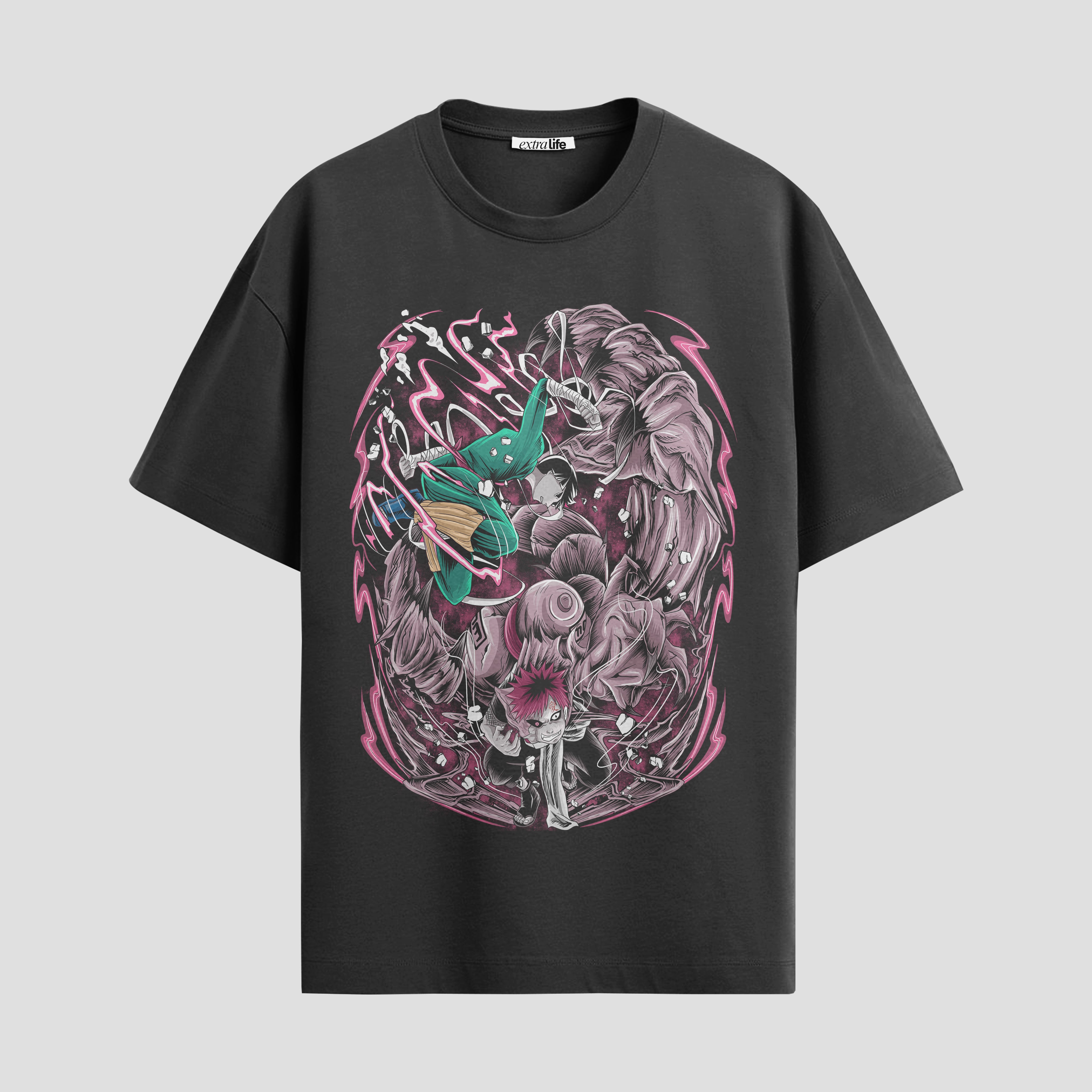 Playera urbana de anime y gaming ExtraLife MX, corte Standard Fit unisex ligero y transpirable en color Deep Black y Pure White, ropa de uso diario para gym y casual.