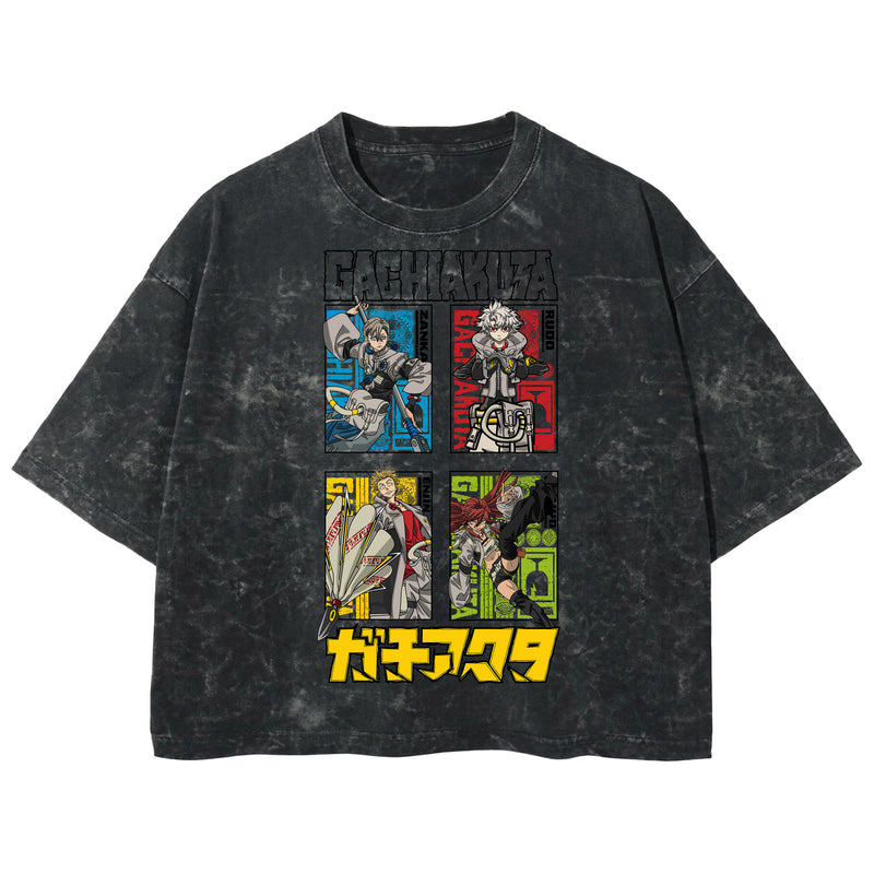 Playera streetwear premium de anime y gaming ExtraLife MX, corte boxy deluxe mineral wash heavyweight en color Acid Wash, moda urbana mexicana de culto.