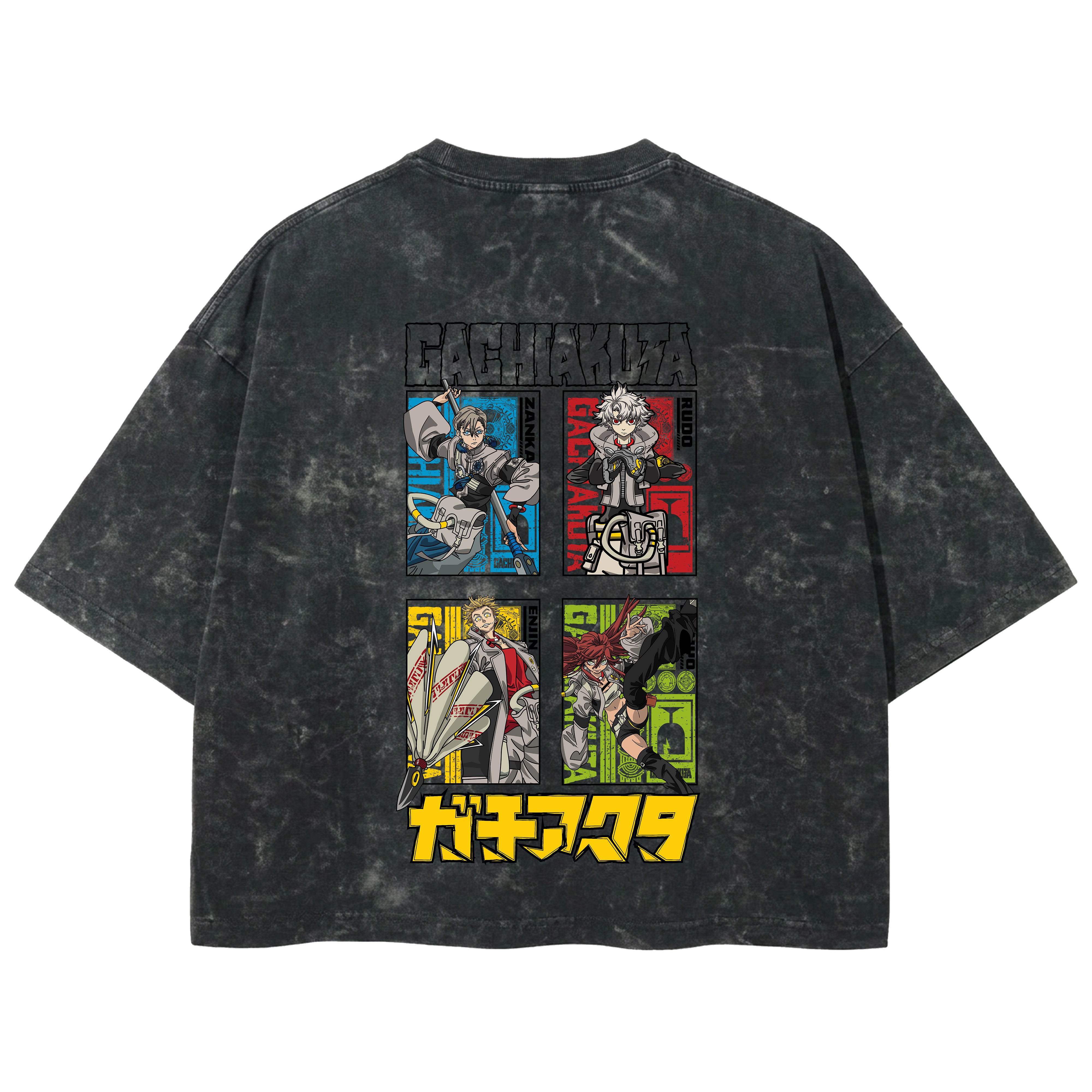 Playera streetwear premium de anime y gaming ExtraLife MX, corte boxy deluxe mineral wash heavyweight en color Acid Wash, moda urbana mexicana de culto.