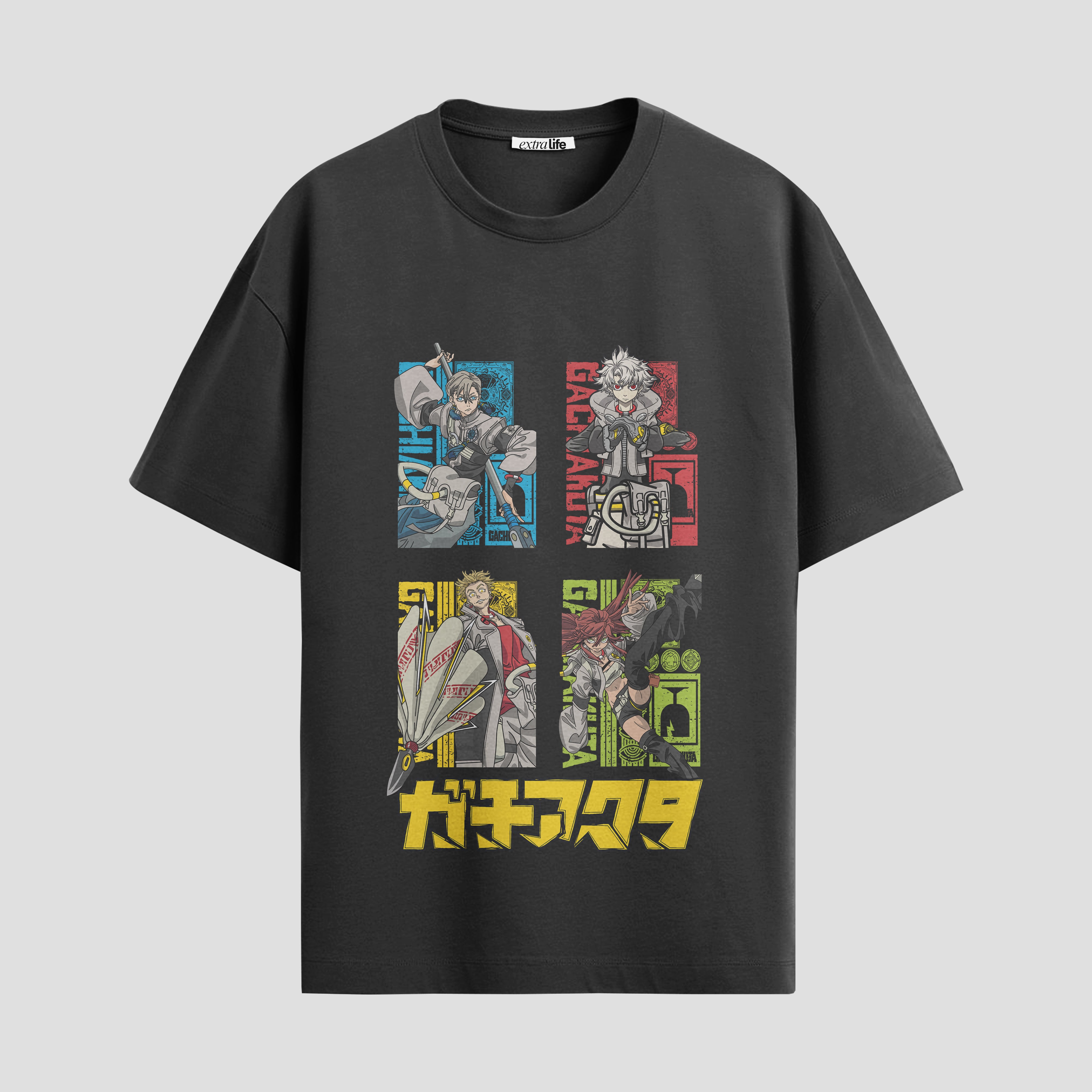 Playera urbana de anime y gaming ExtraLife MX, corte Standard Fit unisex ligero y transpirable en color Deep Black y Pure White, ropa de uso diario para gym y casual.