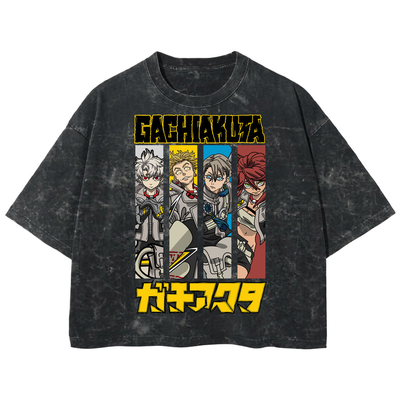 Playera streetwear premium de anime y gaming ExtraLife MX, corte boxy deluxe mineral wash heavyweight en color Acid Wash, moda urbana mexicana de culto.