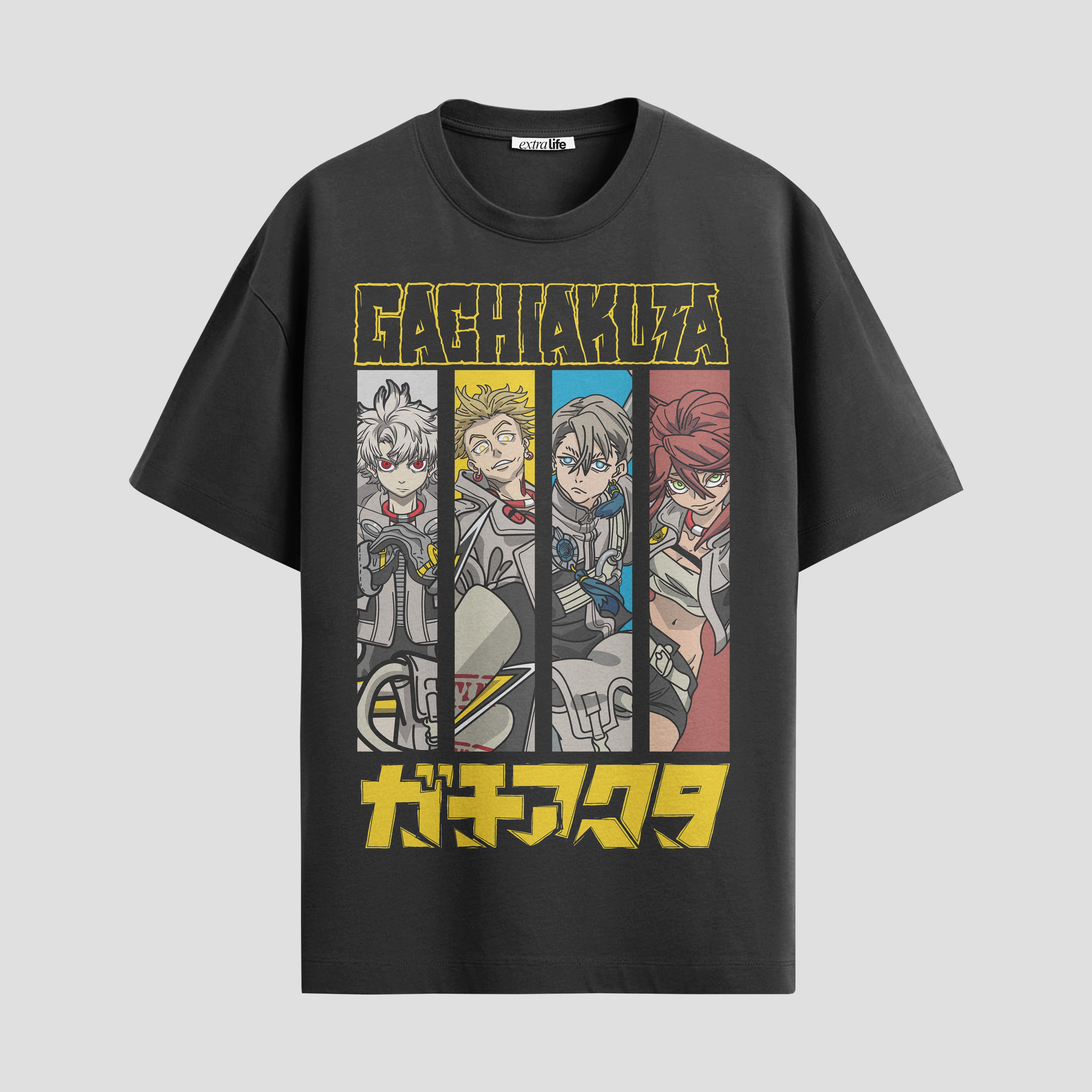 Playera urbana de anime y gaming ExtraLife MX, corte Standard Fit unisex ligero y transpirable en color Deep Black y Pure White, ropa de uso diario para gym y casual.
