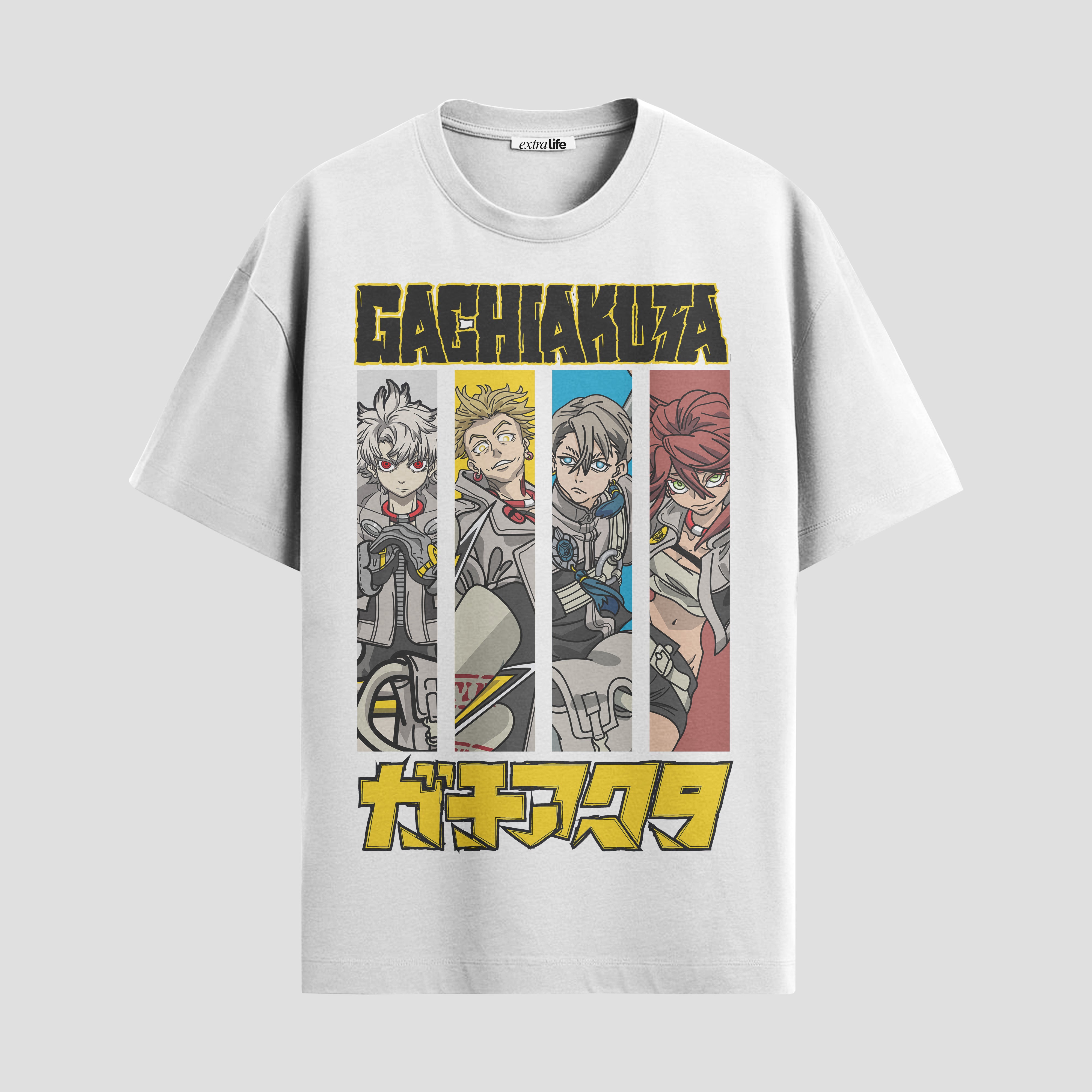 Playera urbana de anime y gaming ExtraLife MX, corte Standard Fit unisex ligero y transpirable en color Deep Black y Pure White, ropa de uso diario para gym y casual.