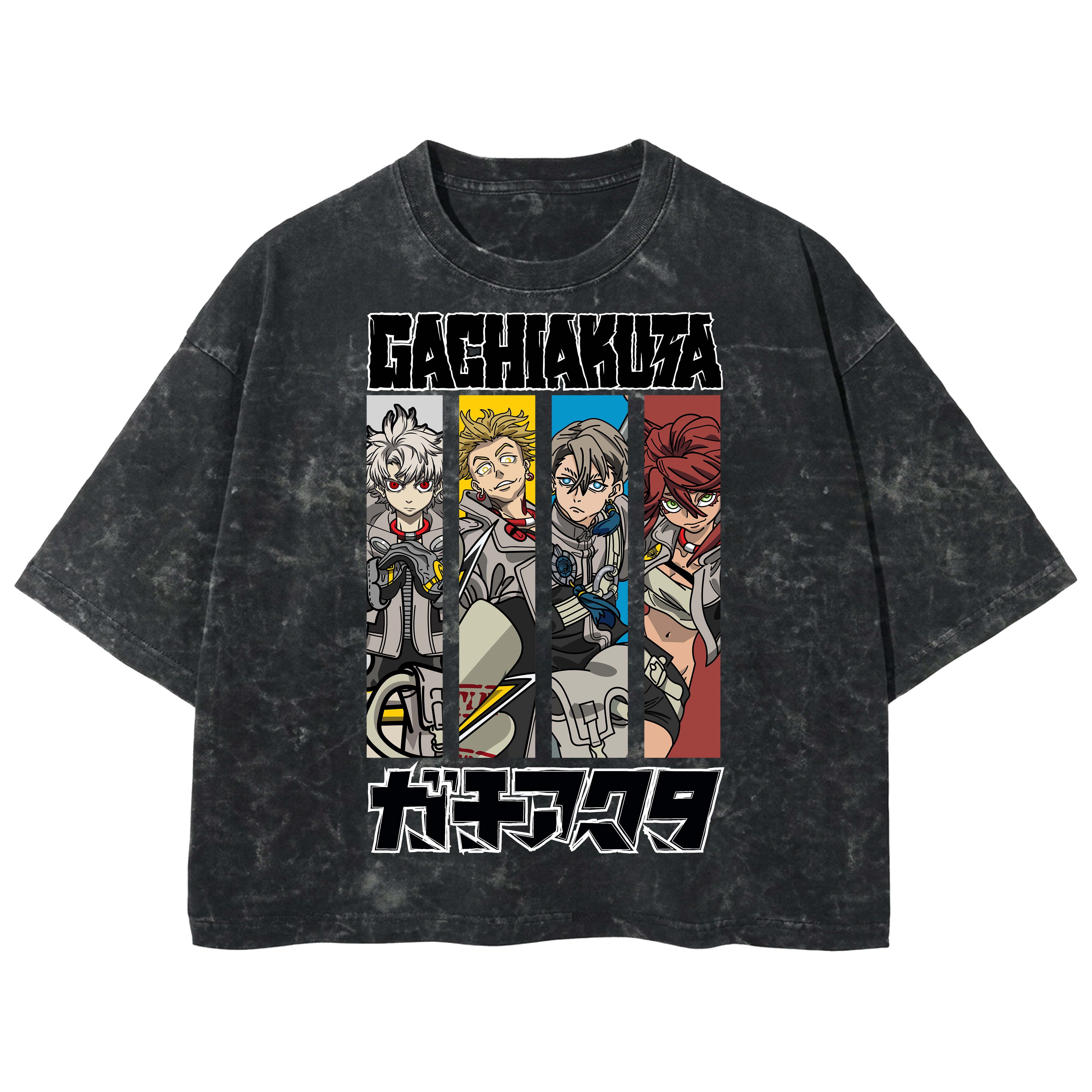 Playera streetwear premium de anime y gaming ExtraLife MX, corte boxy deluxe mineral wash heavyweight en color Acid Wash, moda urbana mexicana de culto.