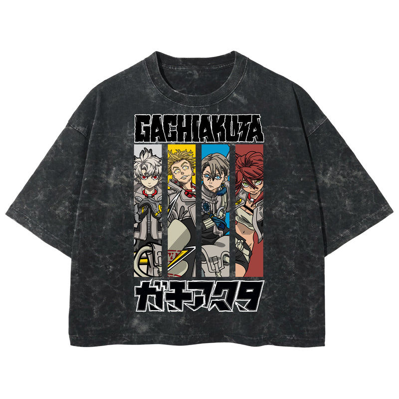 Playera streetwear premium de anime y gaming ExtraLife MX, corte boxy deluxe mineral wash heavyweight en color Acid Wash, moda urbana mexicana de culto.