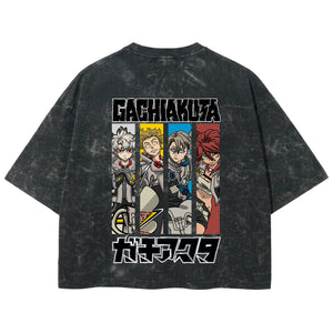Playera streetwear premium de anime y gaming ExtraLife MX, corte boxy deluxe mineral wash heavyweight en color Acid Wash, moda urbana mexicana de culto.
