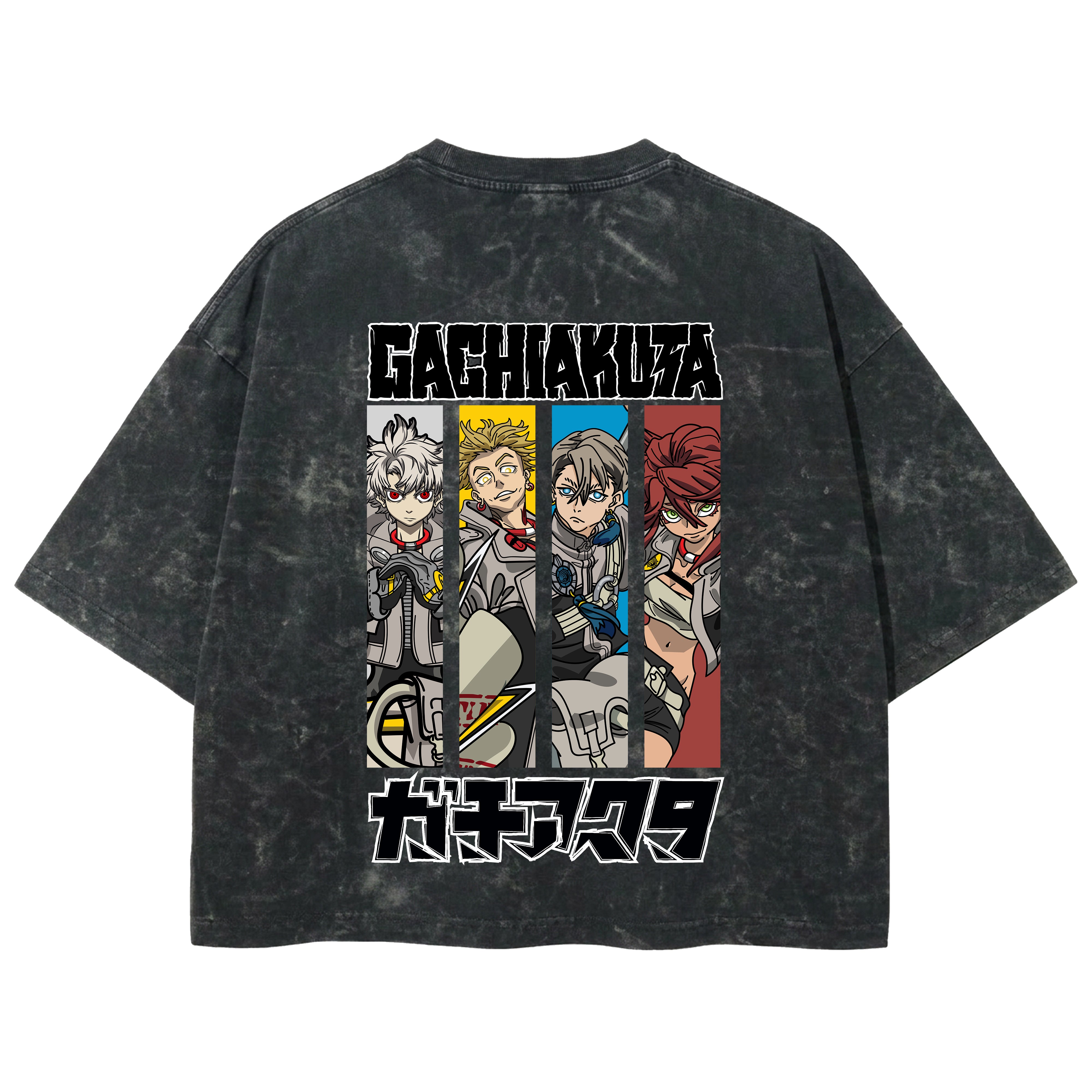 Playera streetwear premium de anime y gaming ExtraLife MX, corte boxy deluxe mineral wash heavyweight en color Acid Wash, moda urbana mexicana de culto.