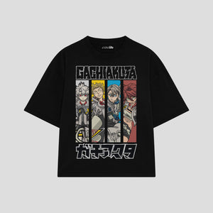 Playera streetwear premium de anime y gaming ExtraLife MX, corte boxy oversized drop shoulder heavyweight en color Deep Black y Off-White, moda urbana mexicana de culto.