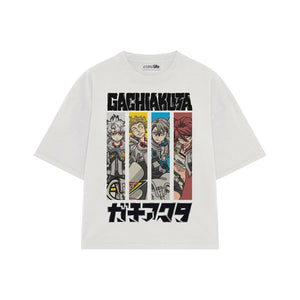 Playera streetwear premium de anime y gaming ExtraLife MX, corte boxy oversized drop shoulder heavyweight en color Deep Black y Off-White, moda urbana mexicana de culto.