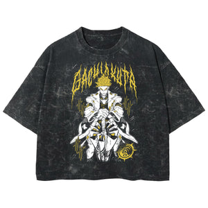 Playera streetwear premium de anime y gaming ExtraLife MX, corte boxy deluxe mineral wash heavyweight en color Acid Wash, moda urbana mexicana de culto.