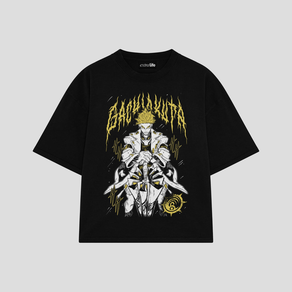 Playera streetwear premium de anime y gaming ExtraLife MX, corte oversized drop shoulder ligero y fresco en color Deep Black y Off-White, moda urbana mexicana de culto.