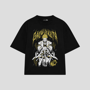 Playera streetwear premium de anime y gaming ExtraLife MX, corte boxy oversized drop shoulder heavyweight en color Deep Black y Off-White, moda urbana mexicana de culto.