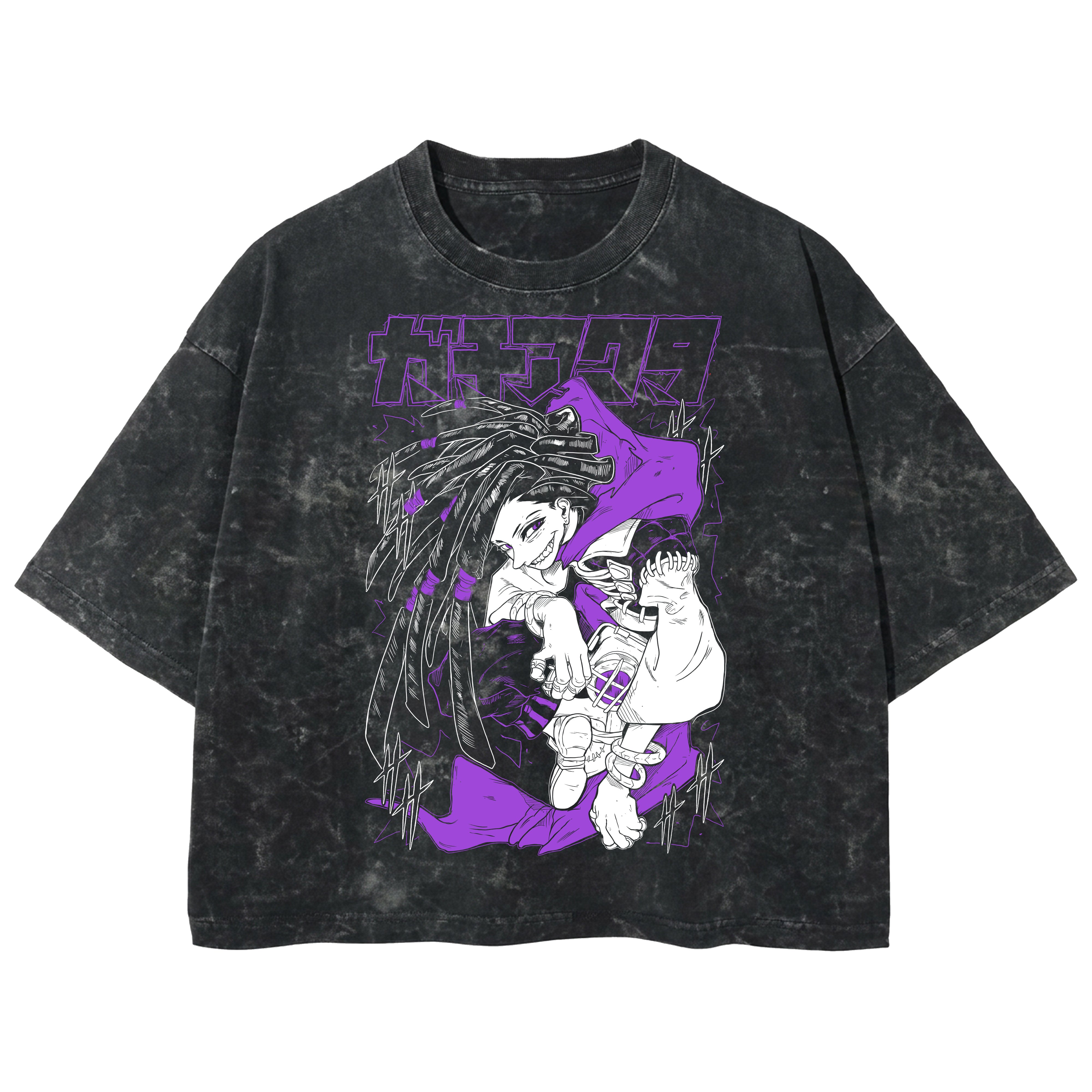 Playera streetwear premium de anime y gaming ExtraLife MX, corte boxy deluxe mineral wash heavyweight en color Acid Wash, moda urbana mexicana de culto.