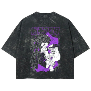 Playera streetwear premium de anime y gaming ExtraLife MX, corte boxy deluxe mineral wash heavyweight en color Acid Wash, moda urbana mexicana de culto.