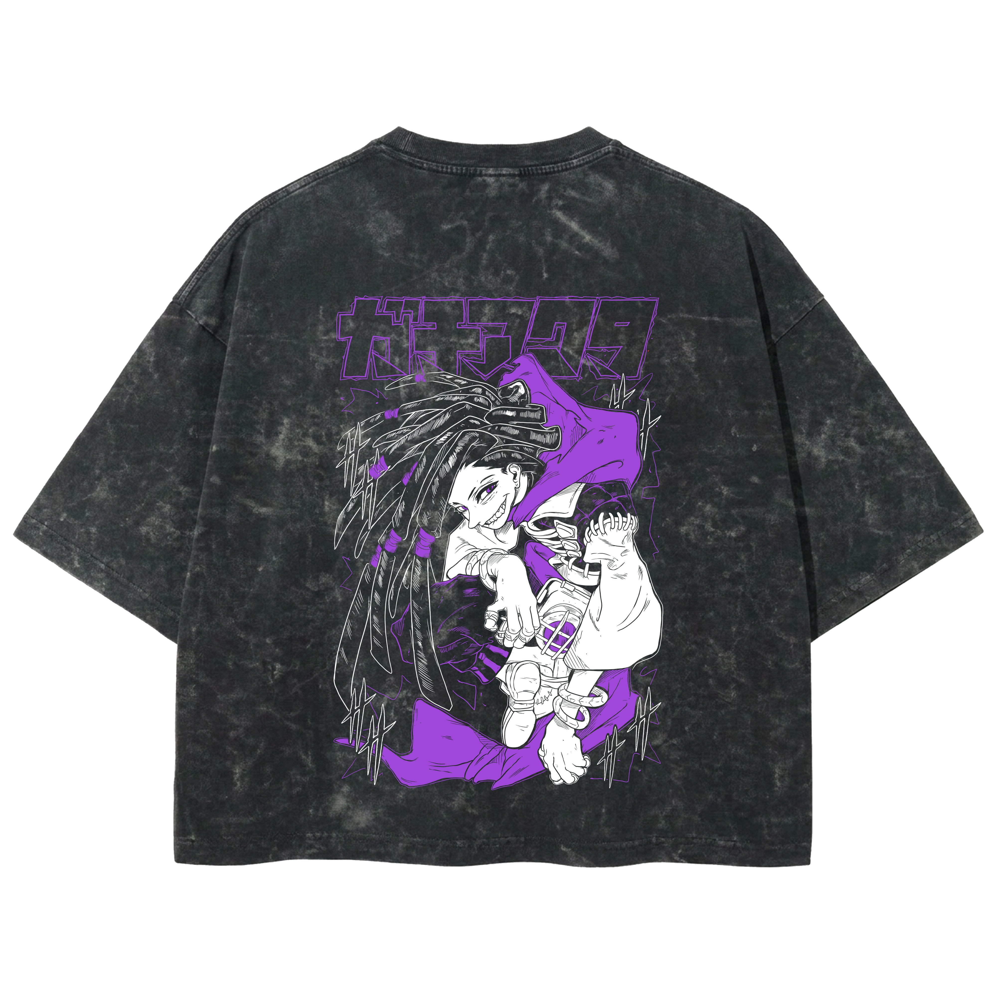 Playera streetwear premium de anime y gaming ExtraLife MX, corte boxy deluxe mineral wash heavyweight en color Acid Wash, moda urbana mexicana de culto.
